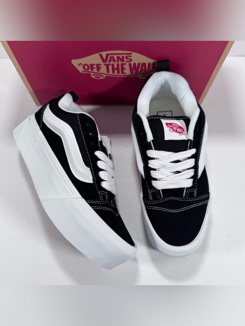 Vans Knu Stack Chunky Platform Black True White Casual Sneakers Women 8 Men 6.5